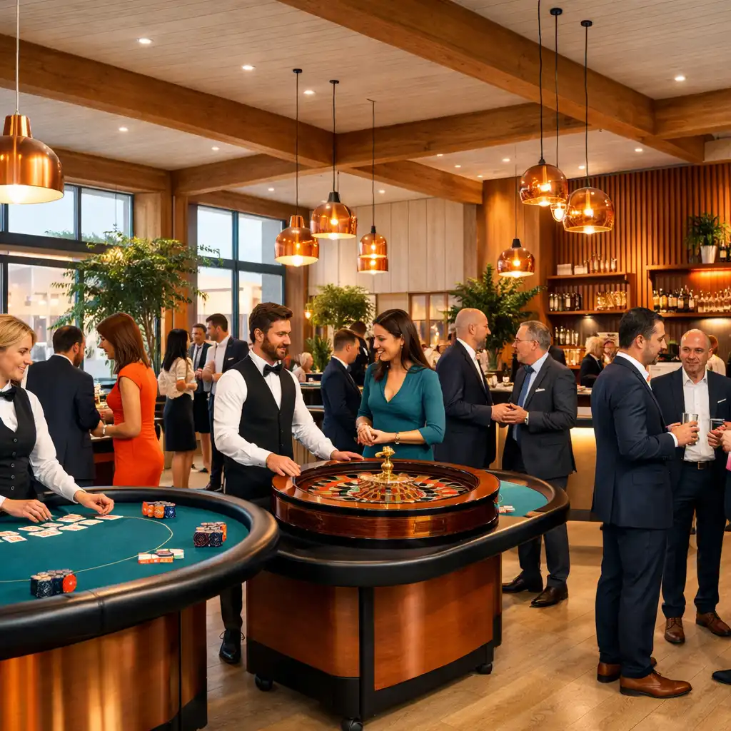 Elegancki event firmowy z mobilnym kasynem i stołami do gry