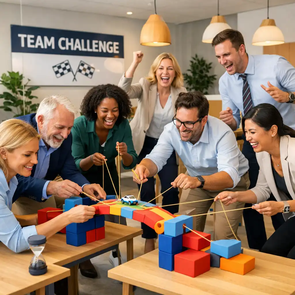 Zespół podczas energetycznego team buildingu z elementami show i gier