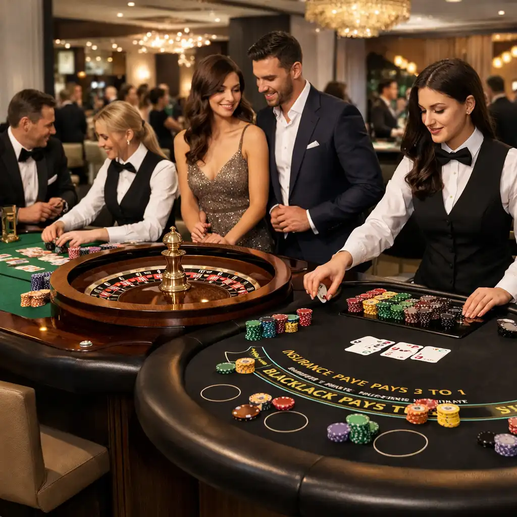 Luksusowe stoły do pokera, ruletki i blackjacka przygotowane na event