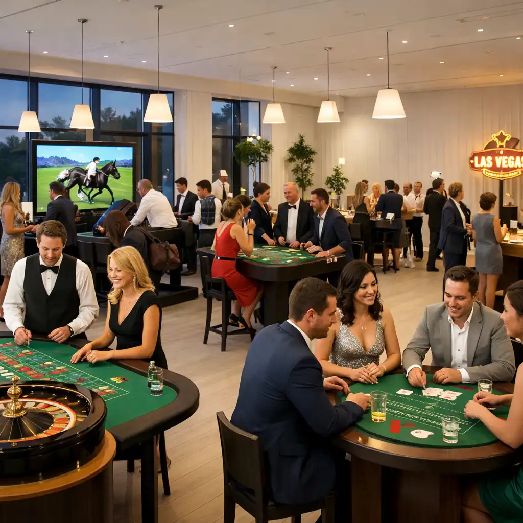 Nowoczesna aranżacja mobilnego kasyna podczas eleganckiego eventu firmowego