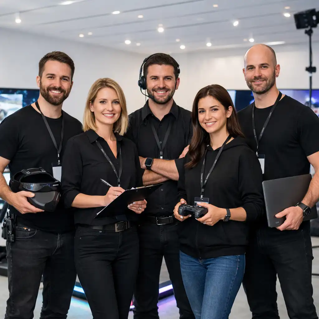 Zespół przygotowujący scenografię mobilnego kasyna na event firmowy